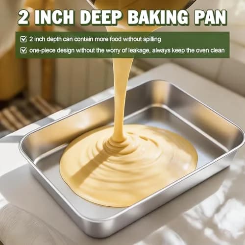 TeamFar Stainless Steel Baking Pan 25.4cm x 20.3cm x 5.1cm (2-Pack) | Healthy & Even Heat for Cakes & Brownies thumbnail 7
