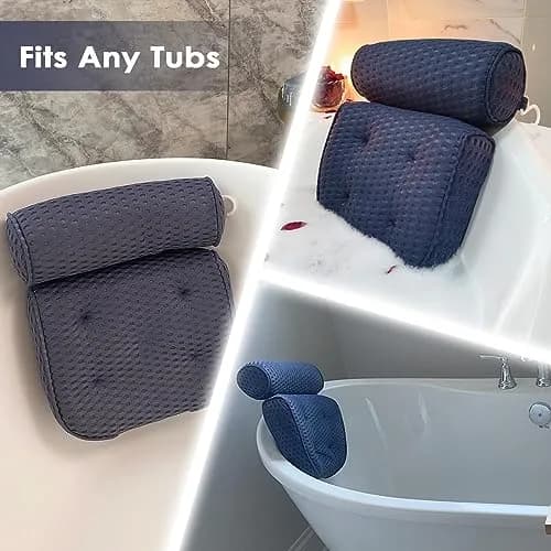 AEROiVi Luxury Bath Pillow for Tub | Soft Mesh, 6 Strong Suction Cups, Blue thumbnail 7
