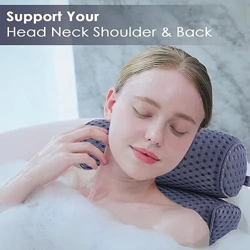 AEROiVi Luxury Bath Pillow for Tub | Soft Mesh, 6 Strong Suction Cups, Blue thumbnail 2