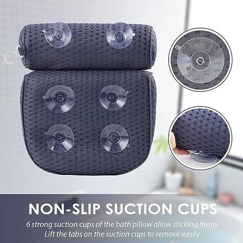 AEROiVi Luxury Bath Pillow for Tub | Soft Mesh, 6 Strong Suction Cups, Blue thumbnail 3