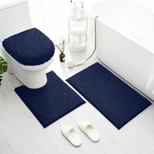 BYSURE Navy Blue Bathroom Rugs Sets 3 Piece | Plush Chenille, Non Slip, Absorbent, Washable Bathroom Mat thumbnail 1