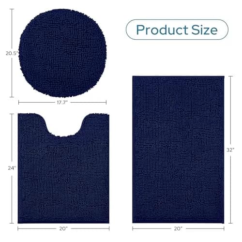 BYSURE Navy Blue Bathroom Rugs Sets 3 Piece | Plush Chenille, Non Slip, Absorbent, Washable Bathroom Mat thumbnail 5