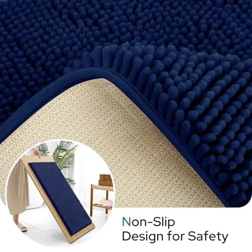BYSURE Navy Blue Bathroom Rugs Sets 3 Piece | Plush Chenille, Non Slip, Absorbent, Washable Bathroom Mat thumbnail 2