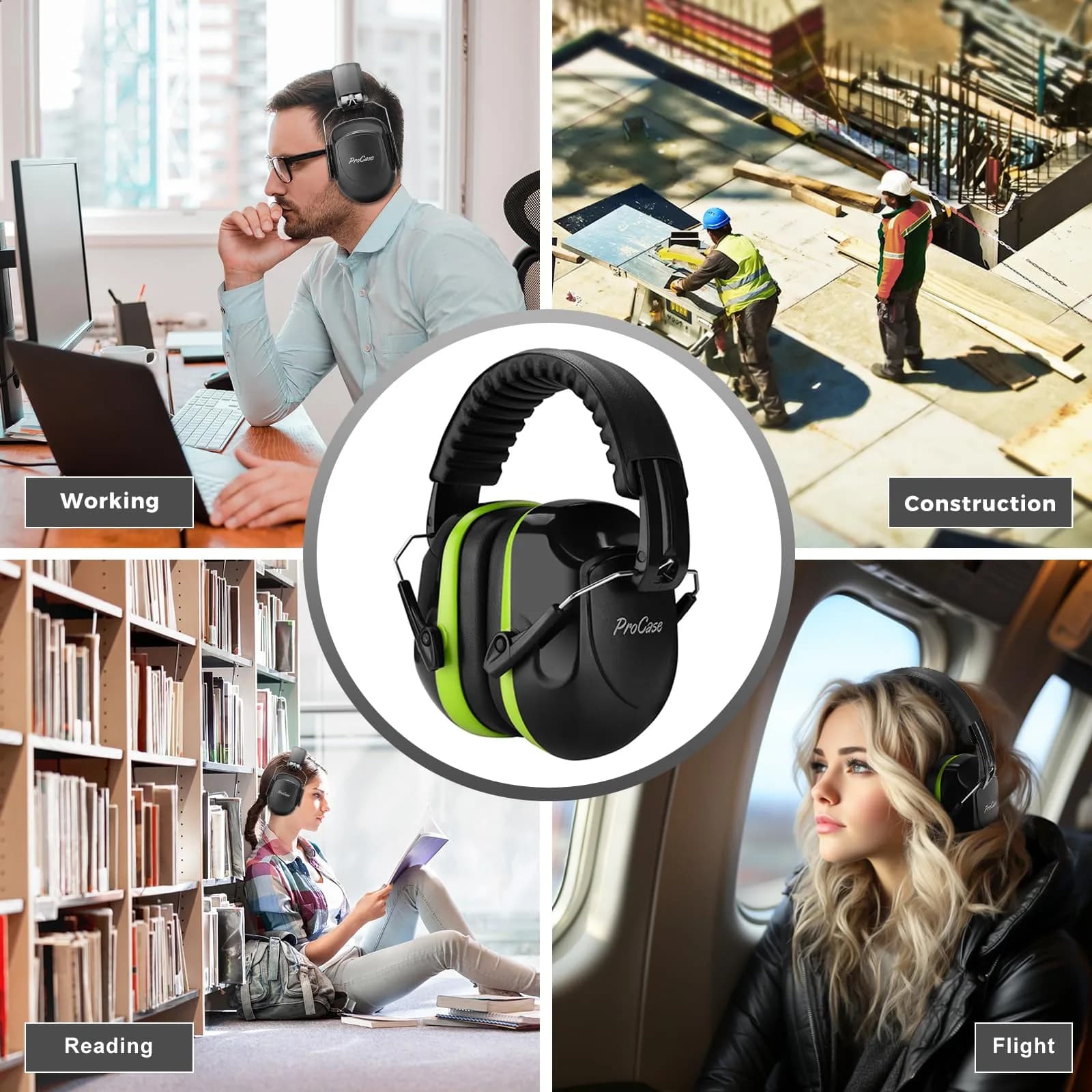 ProCase Hearing Protection Ear Muffs NRR 28dB, Noise Cancelling Headphones | Foldable, Adjustable, Green - view 6