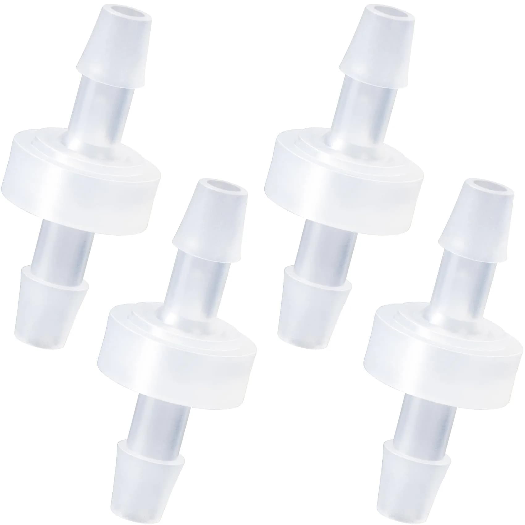PAGOW 1/4 Inch Check Valve 4 Pack | PVDF Plastic One-Way Barb Hose for Hydraulic & Pneumatic Systems — White