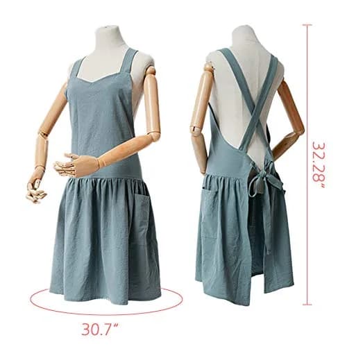NEWGEM Japanese Cotton Cross Back Pinafore Apron for Women with Pockets Navy | Breathable Linen Blend thumbnail 7