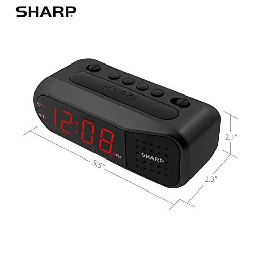 Sharp Digital Alarm Clock for Heavy Sleepers, Dual Alarm, Red LED, Black | Ascending Loud Alarm thumbnail 4