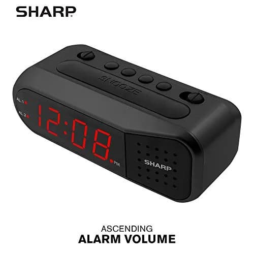Sharp Digital Alarm Clock for Heavy Sleepers, Dual Alarm, Red LED, Black | Ascending Loud Alarm thumbnail 5