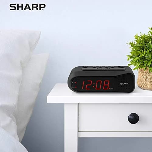 Sharp Digital Alarm Clock for Heavy Sleepers, Dual Alarm, Red LED, Black | Ascending Loud Alarm thumbnail 6