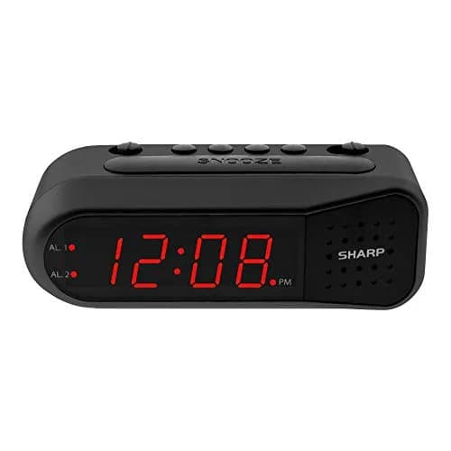 Sharp Digital Alarm Clock for Heavy Sleepers, Dual Alarm, Red LED, Black | Ascending Loud Alarm thumbnail 1