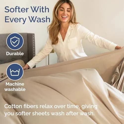 CGK Unlimited Cal King 4 Piece 100% Cotton Sheet Set 269cm (106in) x 274cm (108in) | OEKO-TEX Certified Sateen Weave thumbnail 6