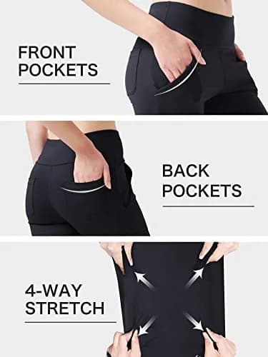 nuveti Women's High Waisted Boot Cut Yoga Pants 4 Pockets | Tummy Control, 3X-Large, Black thumbnail 7