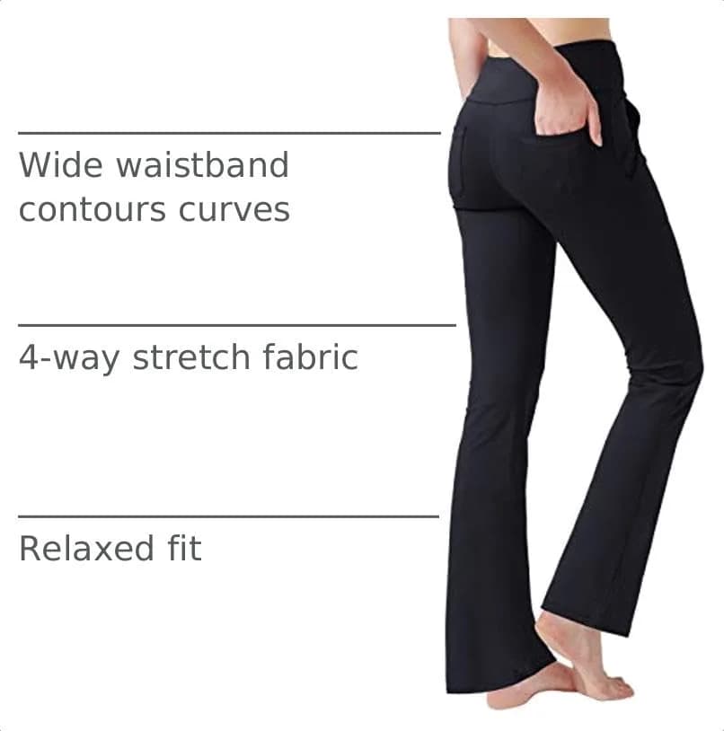 nuveti Women's High Waisted Boot Cut Yoga Pants 4 Pockets | Tummy Control, 3X-Large, Black thumbnail 4