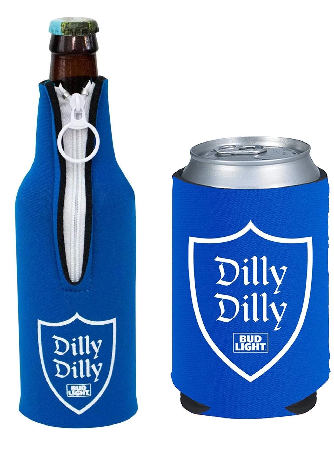 Kolder Bud Light Dilly Dilly Beer Coolie Insulator Sleeve Holder Huggie Can & Bottle Set (Large, Foam/Neoprene) - main product image