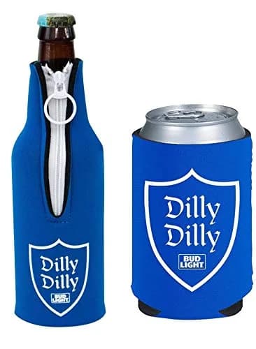 Kolder Bud Light Dilly Dilly Beer Coolie Insulator Sleeve Holder Huggie Can & Bottle Set (Large, Foam/Neoprene) thumbnail 1