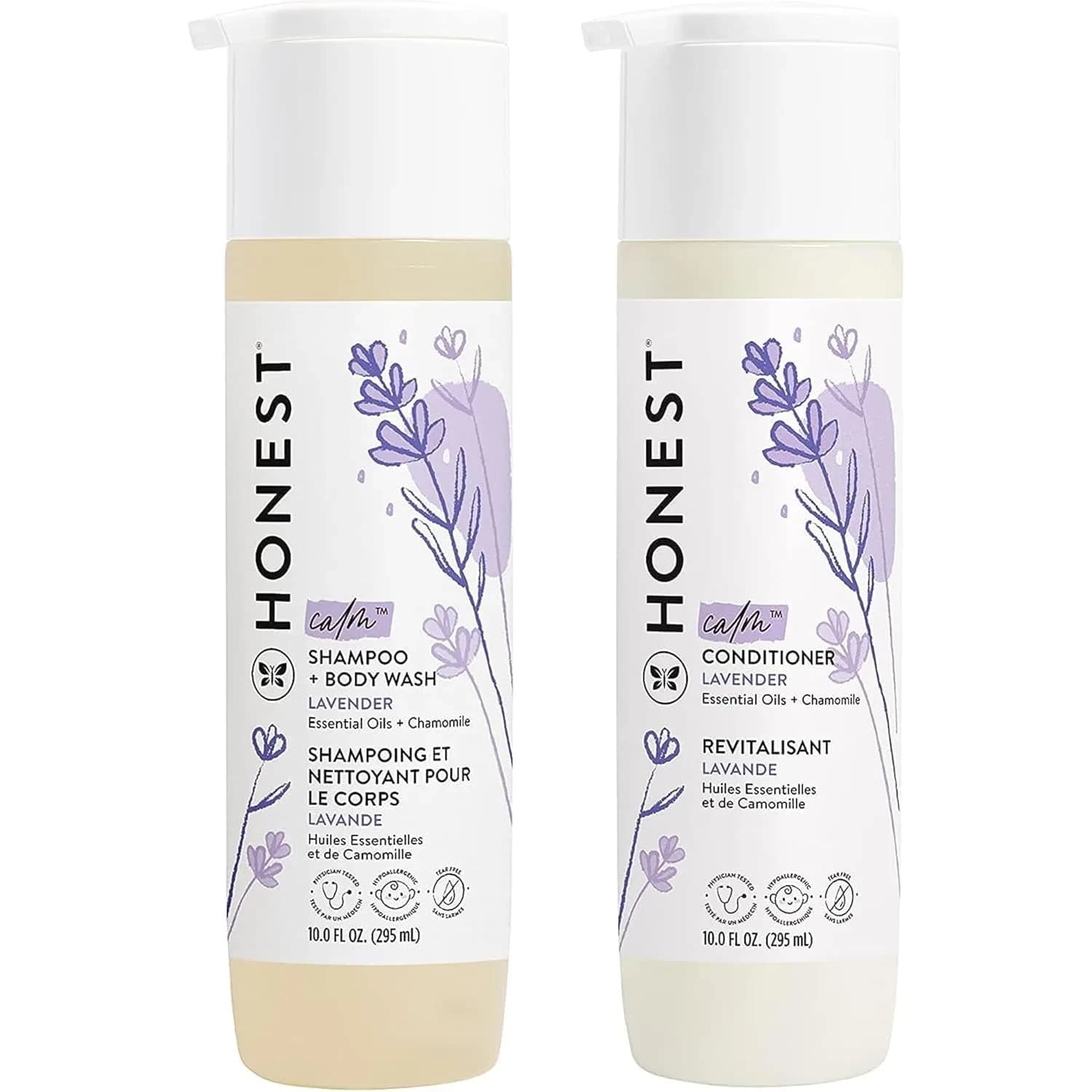 The Honest Company Calming Lavender Shampoo, Body Wash & Conditioner Duo 590ml (20 fl oz) | Gentle, Tear-Free, Family-Safe