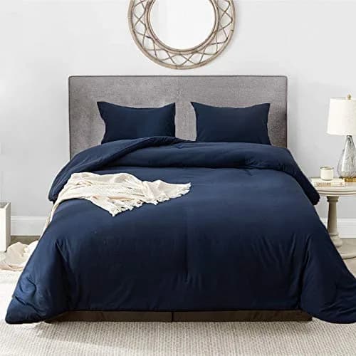 Luxlovery King Size Navy Blue Comforter Set Microfiber Lightweight Breathable (90x104 inches) thumbnail 1