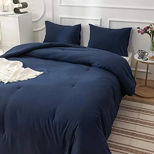 Luxlovery King Size Navy Blue Comforter Set Microfiber Lightweight Breathable (90x104 inches) thumbnail 5