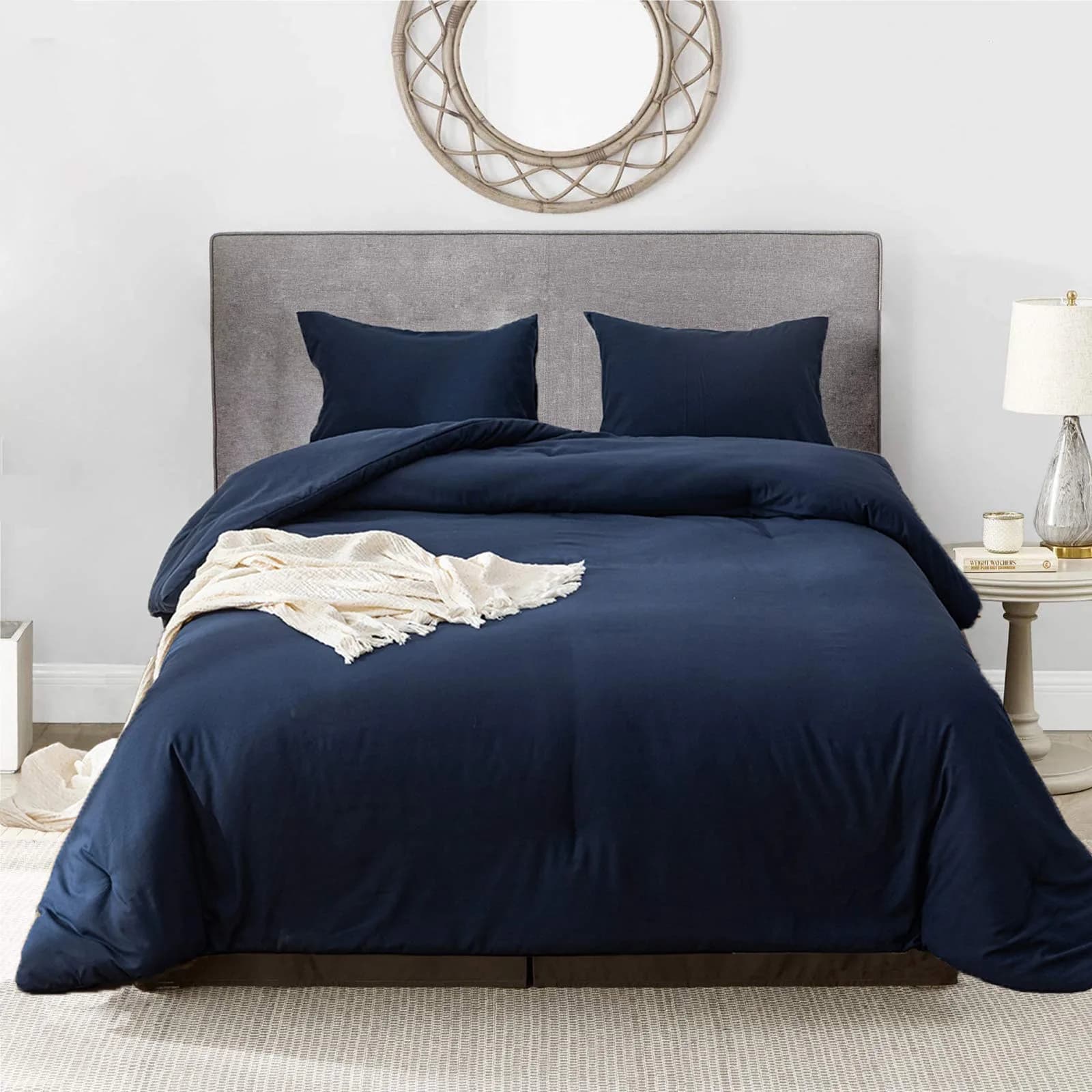 Luxlovery King Size Navy Blue Comforter Set Microfiber Lightweight Breathable (90x104 inches) - main product image