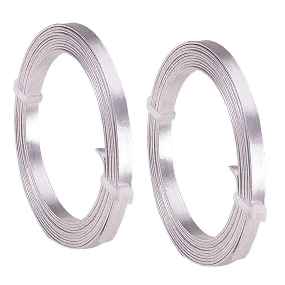 HANSPORTA Flat Aluminum Wire 5mm | Bendable Jewelry & Craft Wire, 6.5Feet/Roll, Silver (70-120c) — silver