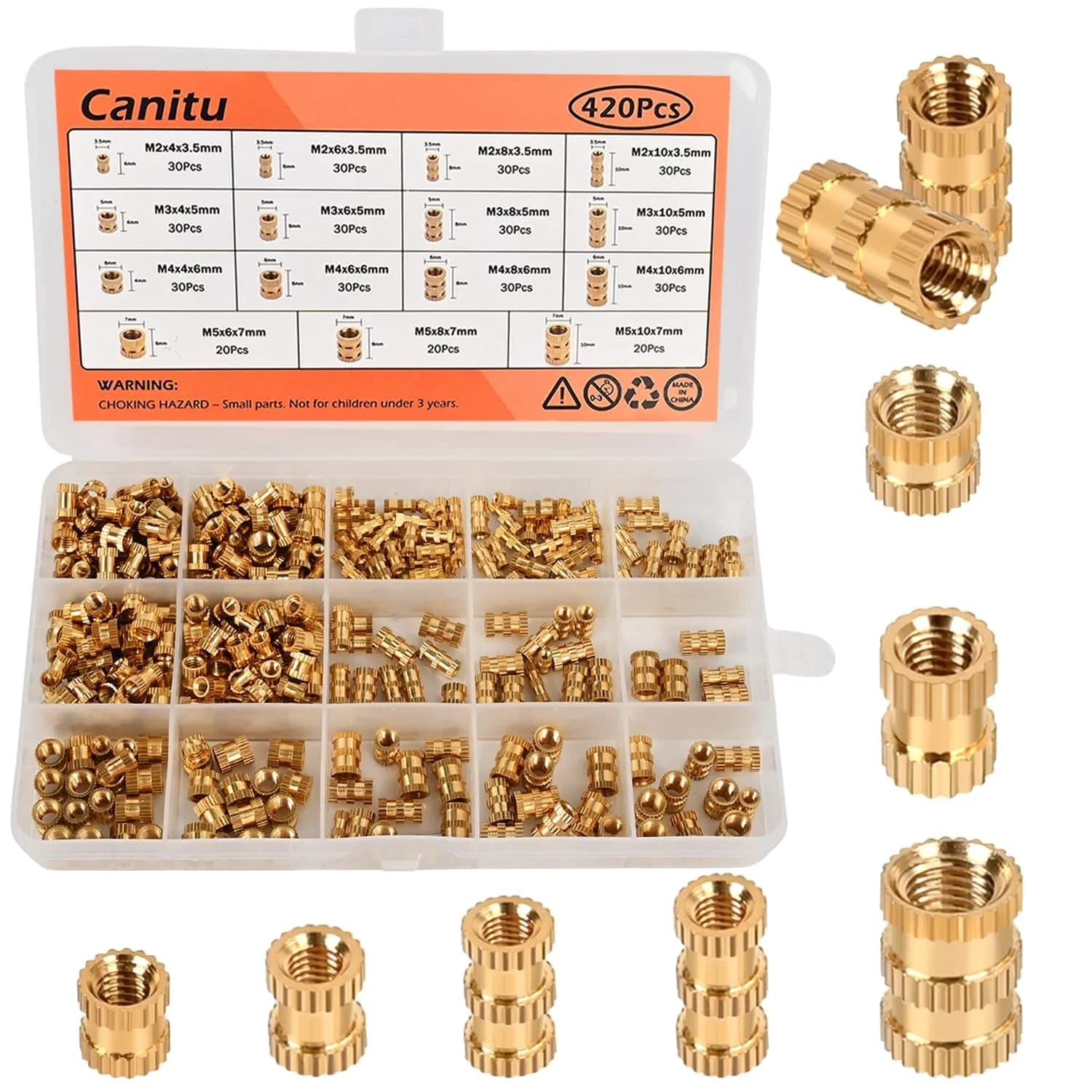 Canitu 420Pcs Threaded Inserts M2 M3 M4 M5 Brass Heat Set for Plastic & 3D Printing | Long-Term Rust-Proof Fasteners