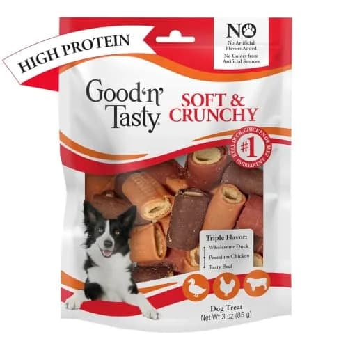 Good ‘N’ Tasty Soft & Crunchy Roll High Protein Dog Treat, 3 oz | Assorted Flavors with Real Meat thumbnail 1