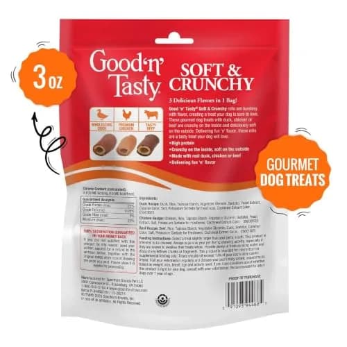 Good ‘N’ Tasty Soft & Crunchy Roll High Protein Dog Treat, 3 oz | Assorted Flavors with Real Meat thumbnail 2
