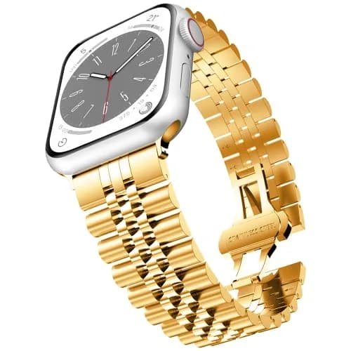 baozai Compatible with Apple Watch 42mm 41mm 40mm 38mm | Stainless Steel Band with Butterfly Clasp for Women, Gold thumbnail 1