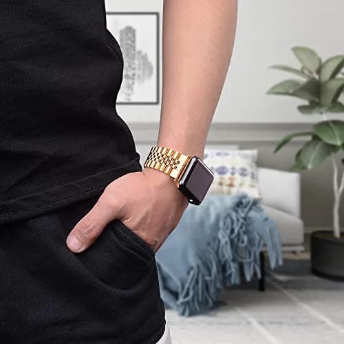 baozai Compatible with Apple Watch 42mm 41mm 40mm 38mm | Stainless Steel Band with Butterfly Clasp for Women, Gold thumbnail 5