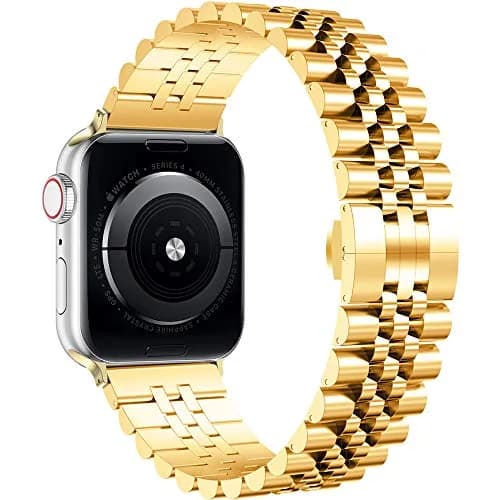 baozai Compatible with Apple Watch 42mm 41mm 40mm 38mm | Stainless Steel Band with Butterfly Clasp for Women, Gold thumbnail 2