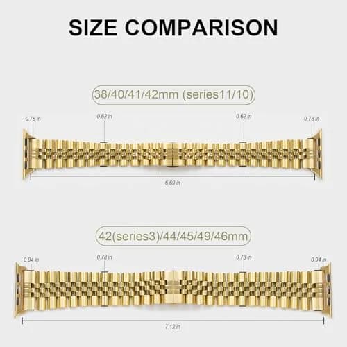 baozai Compatible with Apple Watch 42mm 41mm 40mm 38mm | Stainless Steel Band with Butterfly Clasp for Women, Gold thumbnail 3