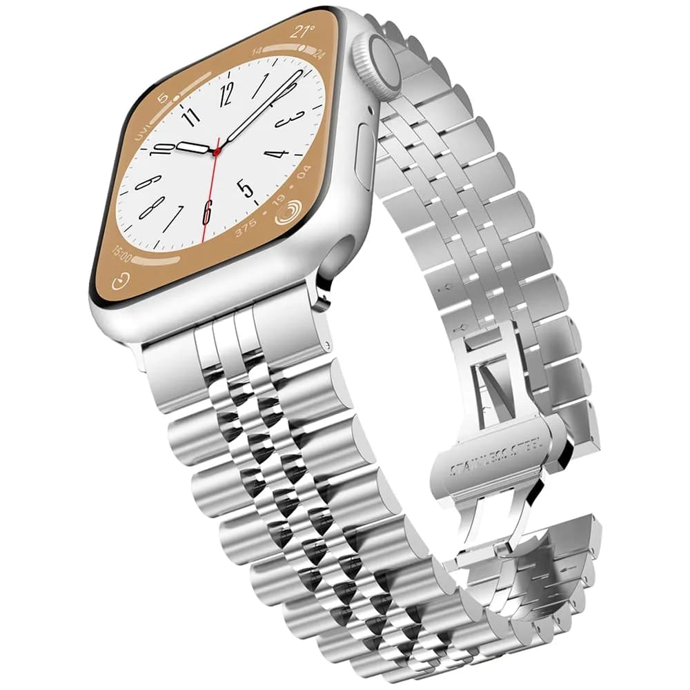 baozai Silver Stainless Steel Watch Band for Apple Watch 42mm/41mm/40mm/38mm Series 1/2/3/4/5/6/7/8/SE - main product image