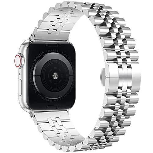 baozai Silver Stainless Steel Watch Band for Apple Watch 42mm/41mm/40mm/38mm Series 1/2/3/4/5/6/7/8/SE thumbnail 2