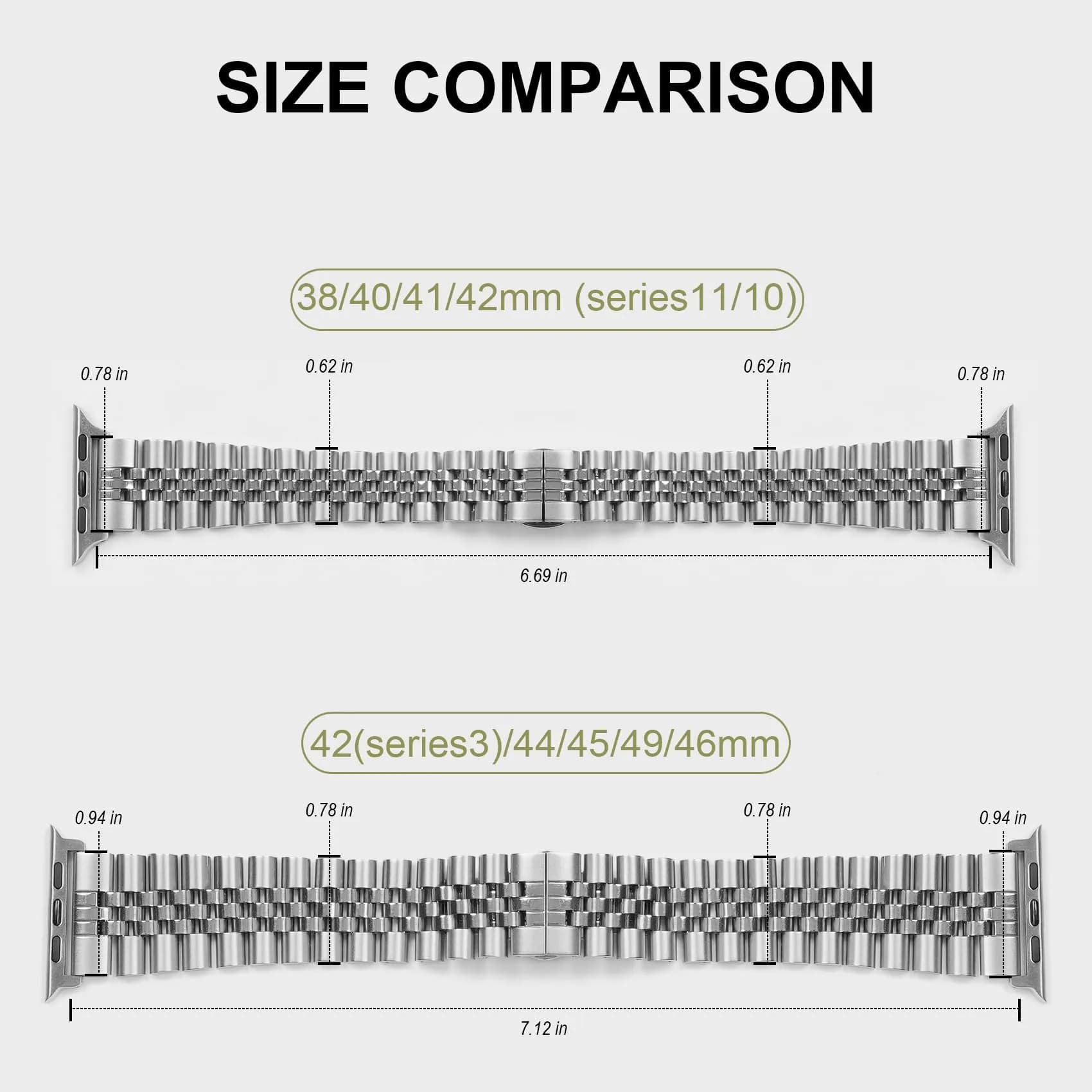baozai Silver Stainless Steel Watch Band for Apple Watch 42mm/41mm/40mm/38mm Series 1/2/3/4/5/6/7/8/SE - view 3