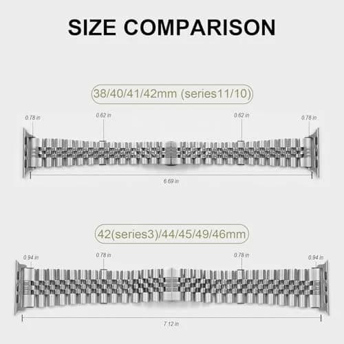 baozai Silver Stainless Steel Watch Band for Apple Watch 42mm/41mm/40mm/38mm Series 1/2/3/4/5/6/7/8/SE thumbnail 3