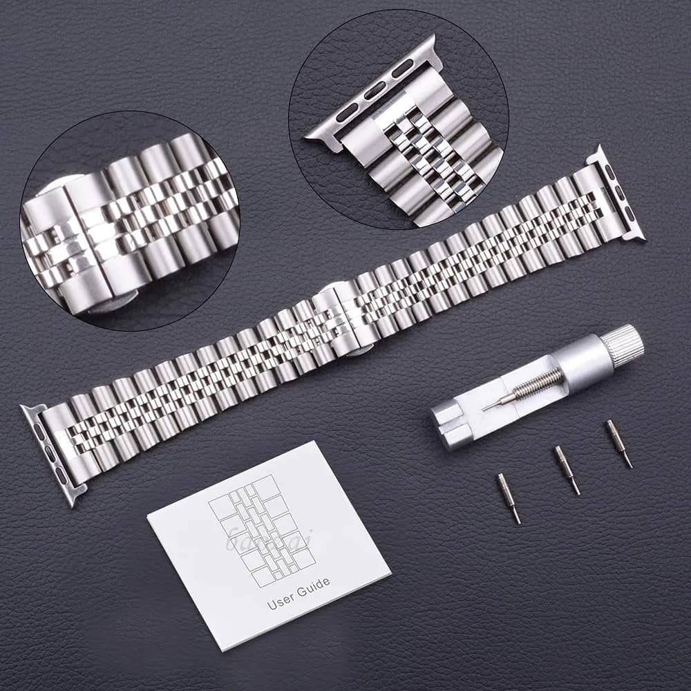 baozai Silver Stainless Steel Watch Band for Apple Watch 42mm/41mm/40mm/38mm Series 1/2/3/4/5/6/7/8/SE - view 4