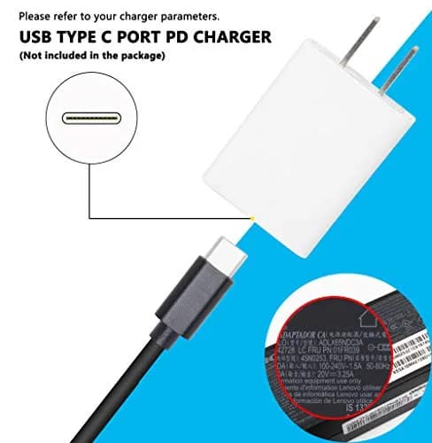 CERRXIAN 15cm 65W PD USB Type C Female to Slim Tip Power Cable for Lenovo L Series & Yoga (0.43ft, 65W) thumbnail 3