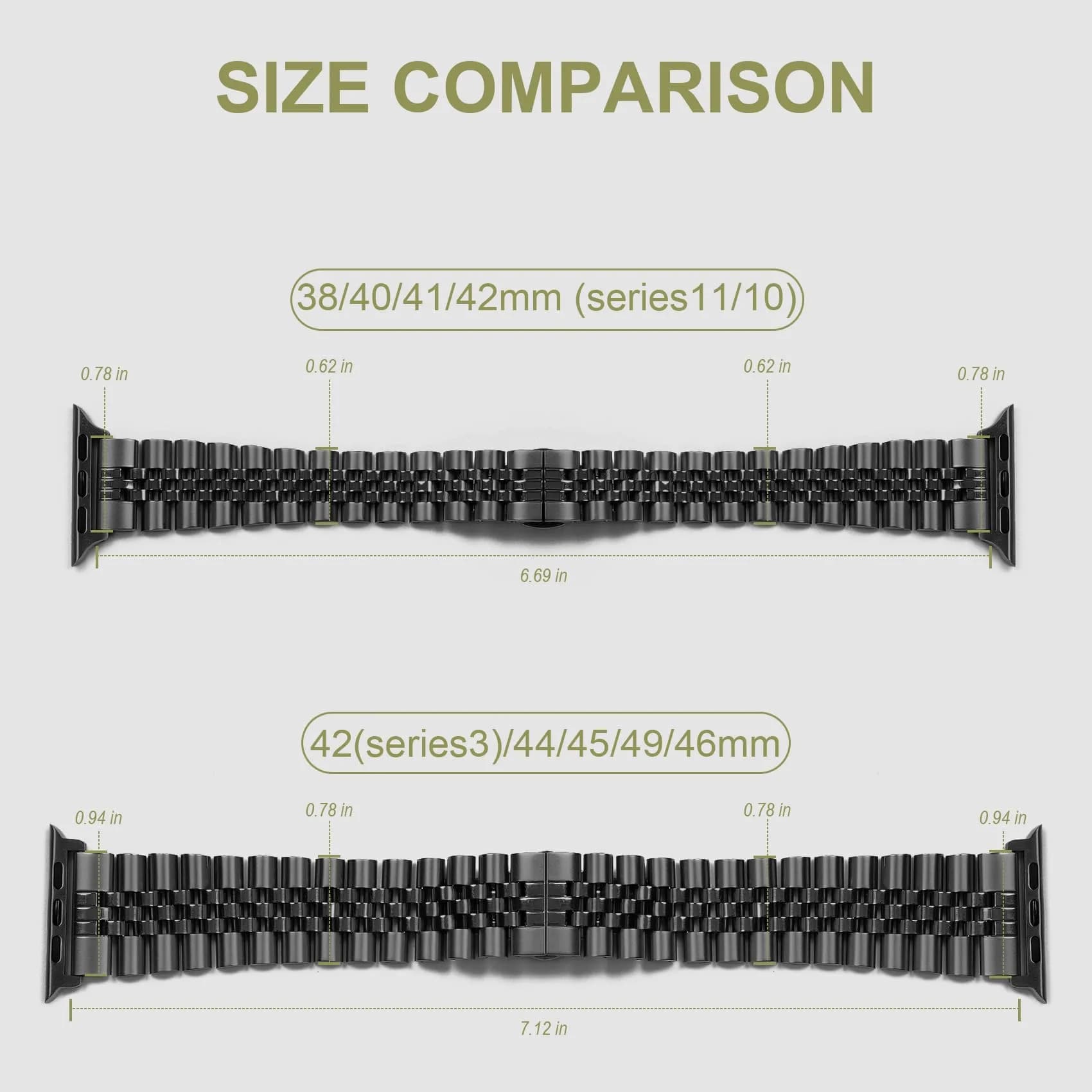 baozai Black Stainless Steel Watch Band for Apple Watch 38mm, 40mm, 41mm, 42mm Series - view 3