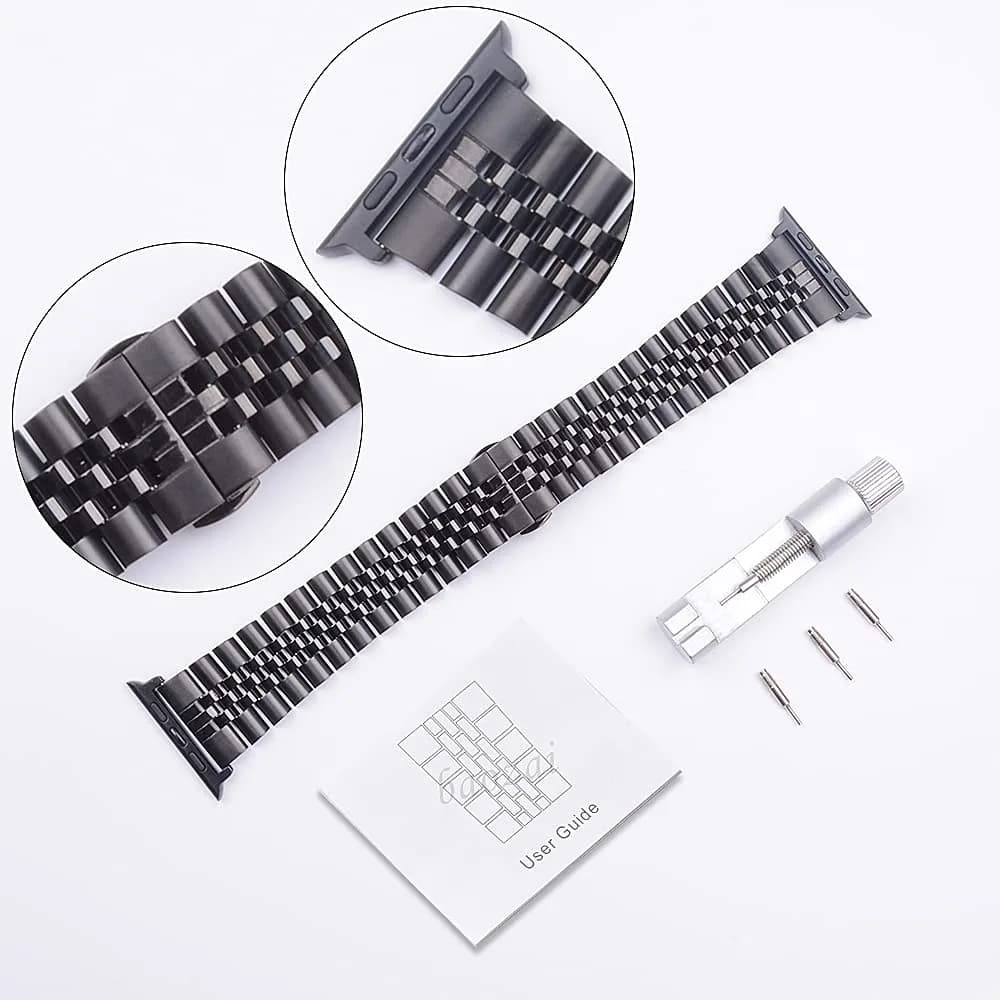 baozai Black Stainless Steel Watch Band for Apple Watch 38mm, 40mm, 41mm, 42mm Series - view 4