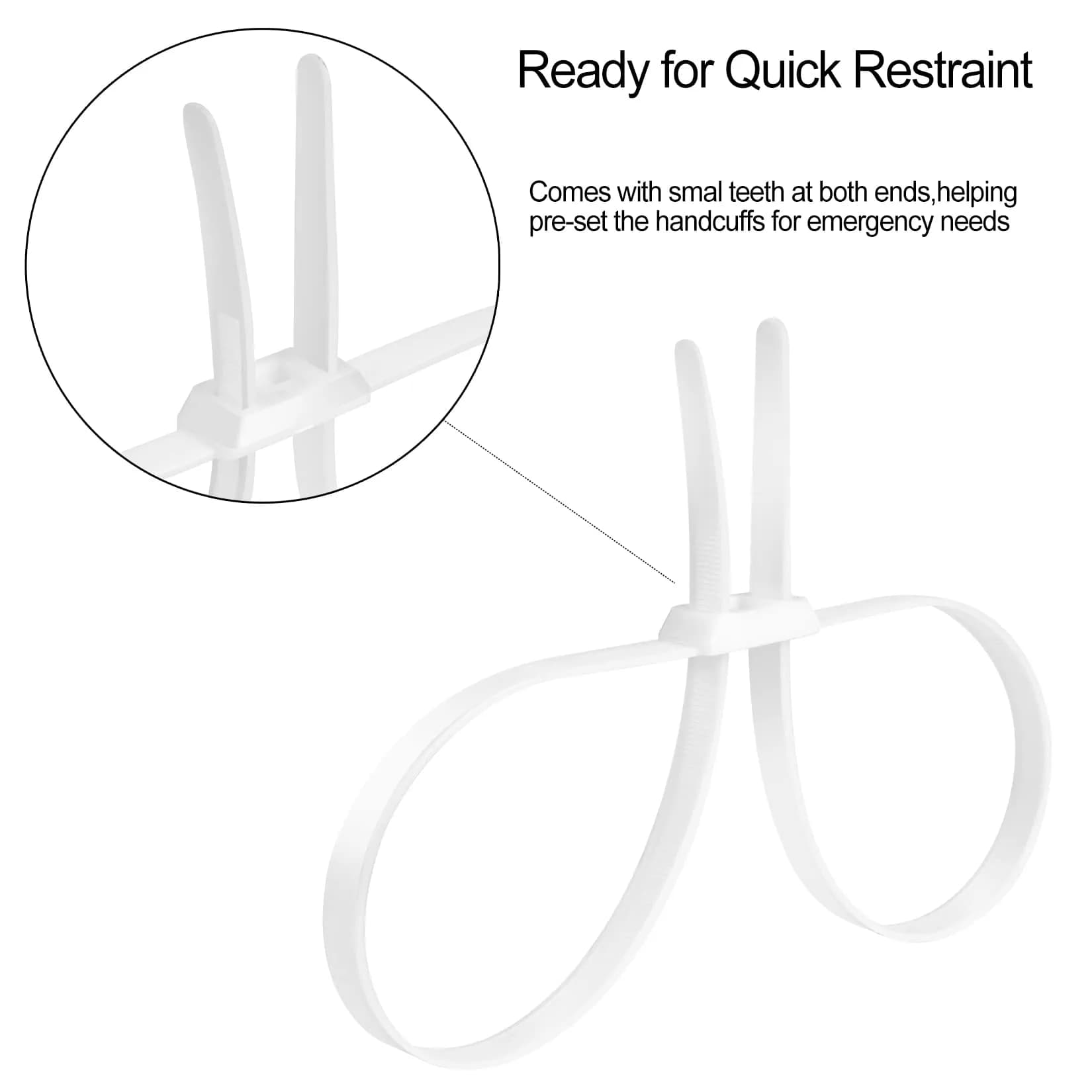 VAMRONE Heavy Duty Zip Tie Handcuffs Restraint 250 lbs Tensile Strength | Pack of 10 White - view 3