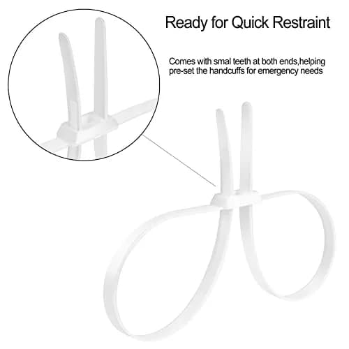 VAMRONE Heavy Duty Zip Tie Handcuffs Restraint 250 lbs Tensile Strength | Pack of 10 White thumbnail 3