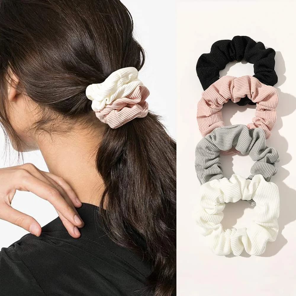 Ivyu Scrunchies Hair Ties for Thick Curl Hair, 4 Count (100g/4 Count) | Handmade Soft Fabric Ponytail Holders - view 2