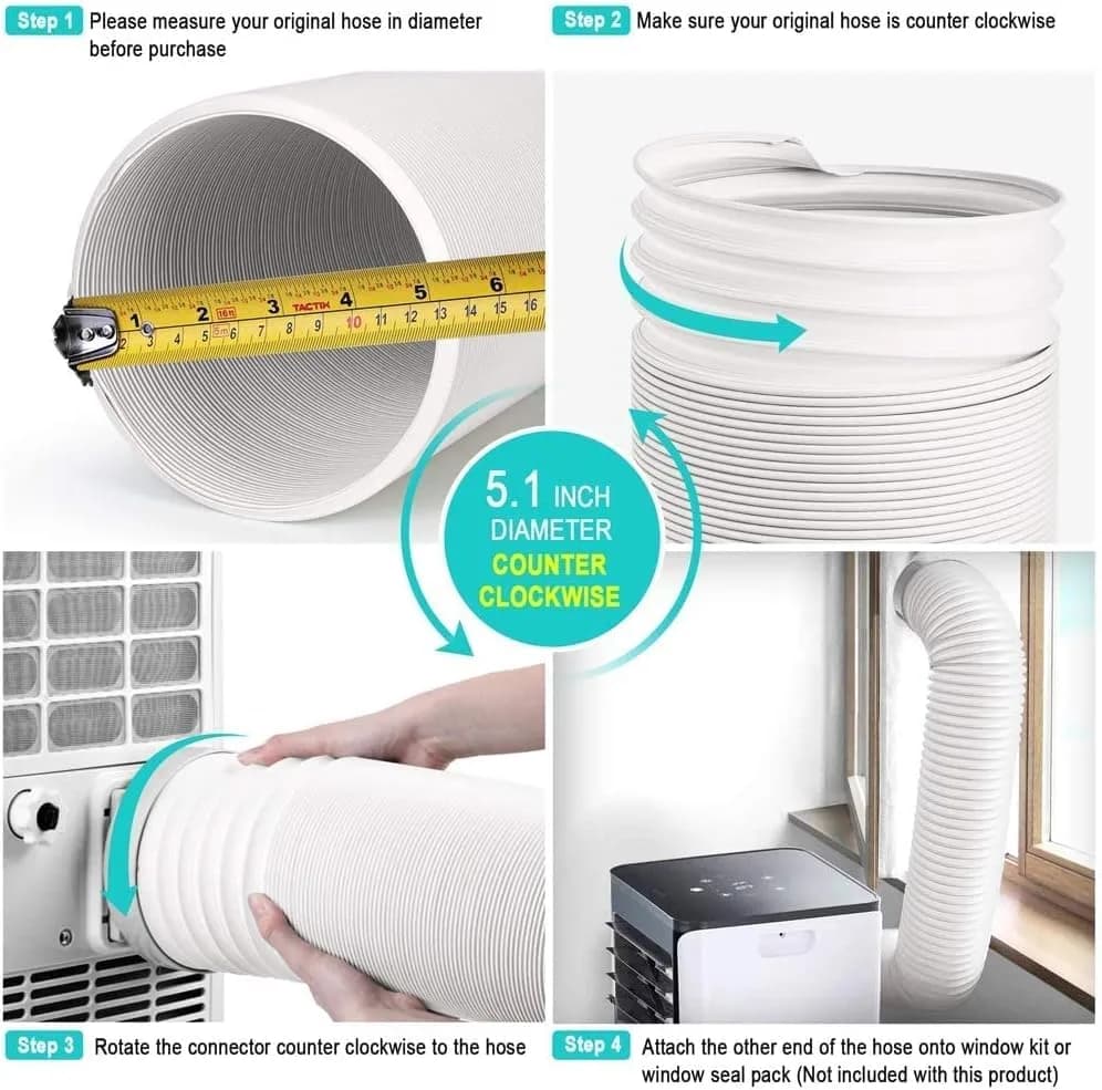 Jin&Bao 5.1" (13 cm) AC Hose, 2m (78.7") Length Portable Air Conditioner Exhaust Hose, Clockwise Thread, Universal Replacement | Durable Polypropylene & Stainless Steel - view 4