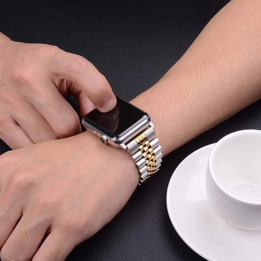 baozai Stainless Steel Watch Band for Apple Watch 38mm/40mm/41mm/42mm/44mm/45mm/46mm | Women's Jubilee Strap with Butterfly Clasp - view 5