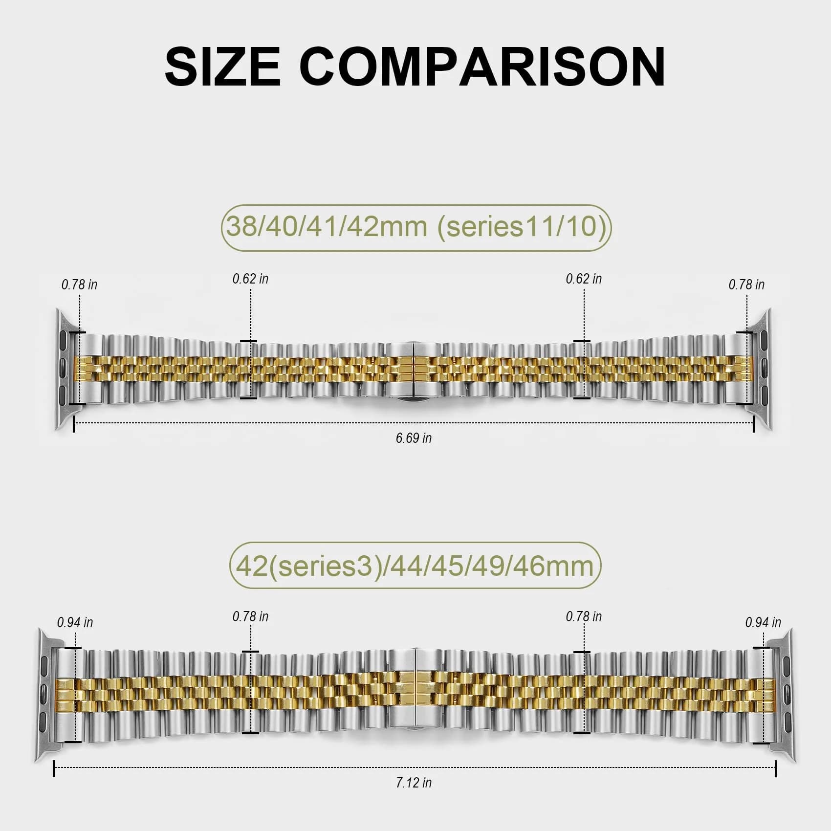 baozai Stainless Steel Watch Band for Apple Watch 38mm/40mm/41mm/42mm/44mm/45mm/46mm | Women's Jubilee Strap with Butterfly Clasp - view 3