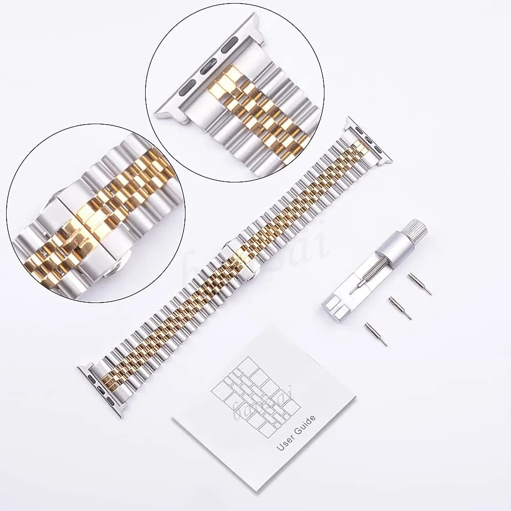 baozai Stainless Steel Watch Band for Apple Watch 38mm/40mm/41mm/42mm/44mm/45mm/46mm | Women's Jubilee Strap with Butterfly Clasp - view 4