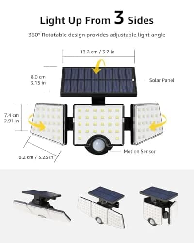 Lepro Solar Lights for Outside 2 Pack | 3 Adjustable Heads 270° Wide Angle Waterproof thumbnail 5