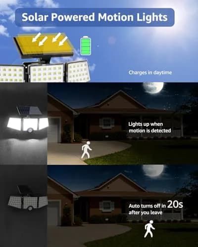 Lepro Solar Lights for Outside 2 Pack | 3 Adjustable Heads 270° Wide Angle Waterproof thumbnail 2