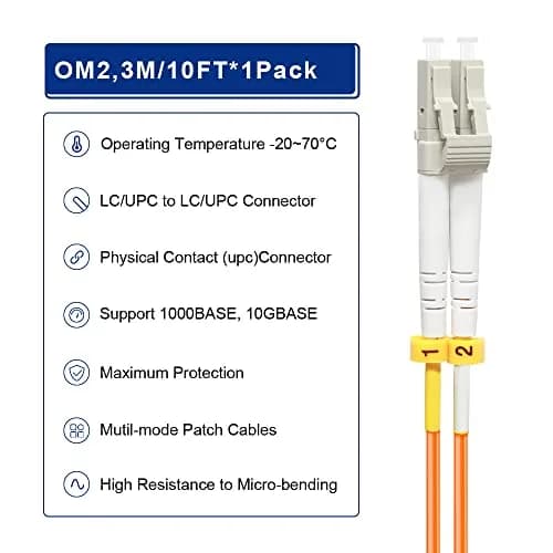 FLYPROFiber OM2 LC to LC Fiber Patch Cable 3M (10ft) | Multimode 1Gb, Orange, LSZH thumbnail 5