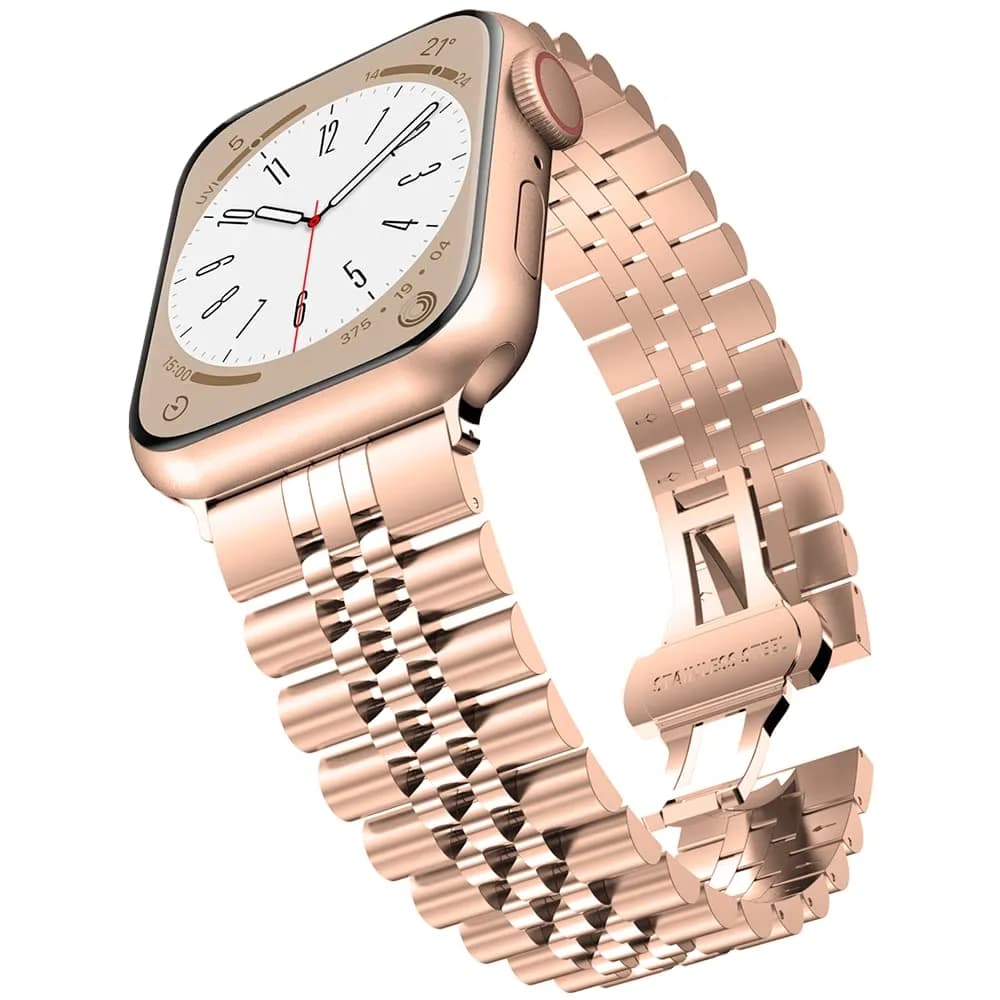 baozai Rose Gold Stainless Steel Watch Band for Apple Watch 38mm, 40mm, 41mm, 42mm Series 1-11 - main product image